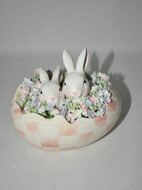 MacKenzie-Childs Check Peekaboo Bunny Egg Figurine in Rosy #35514-2480 NWT